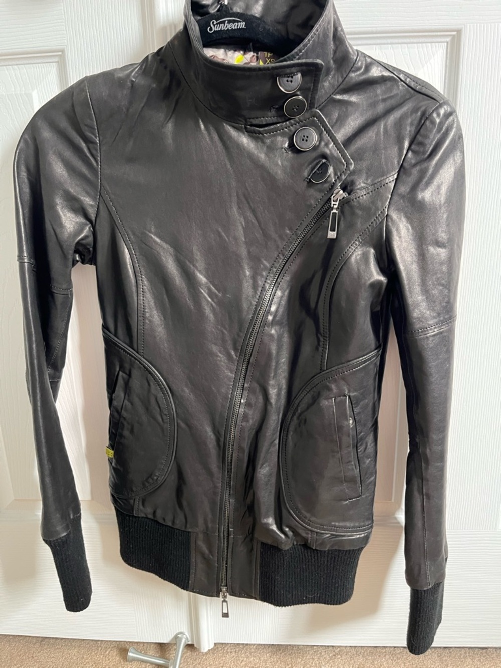 Soia & Kyo Black Leather Asymmetric Zip Jacket